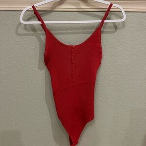 Amuse Society Red Ribbed Bodysuit